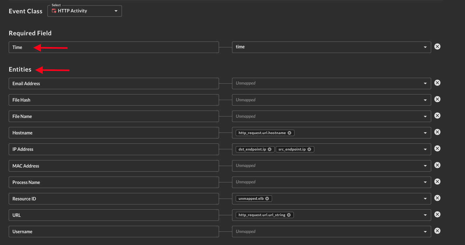 FIG. 7 - Time and Entities mapping within the Map Data pane