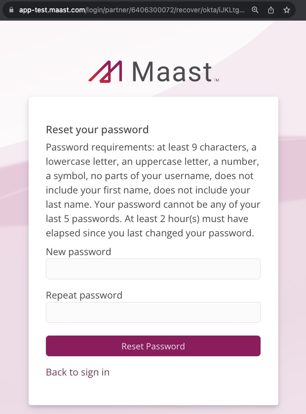 Merchant sandbox password reset. Note the unique URL.