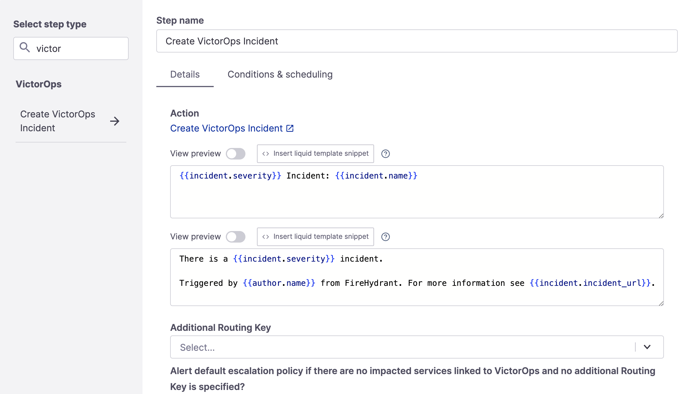 Create VictorOps Incident step