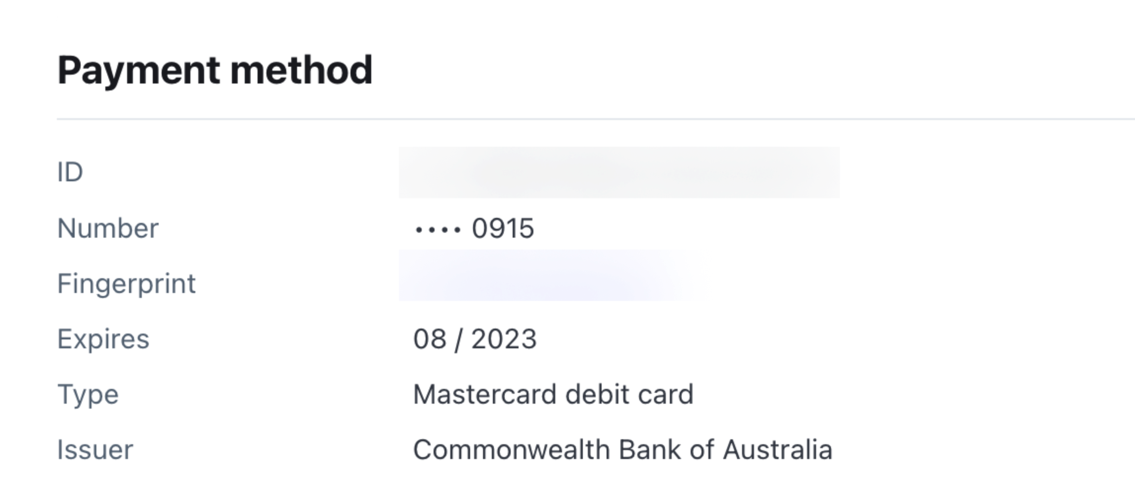 Clicking into the payment shows the issuer, in this case "Commonwealth Bank of Australia"