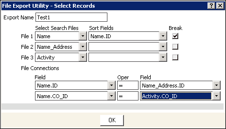 Utilities > Data Transfer Utilities > Export Utility >  Setup ‘Select’ Files