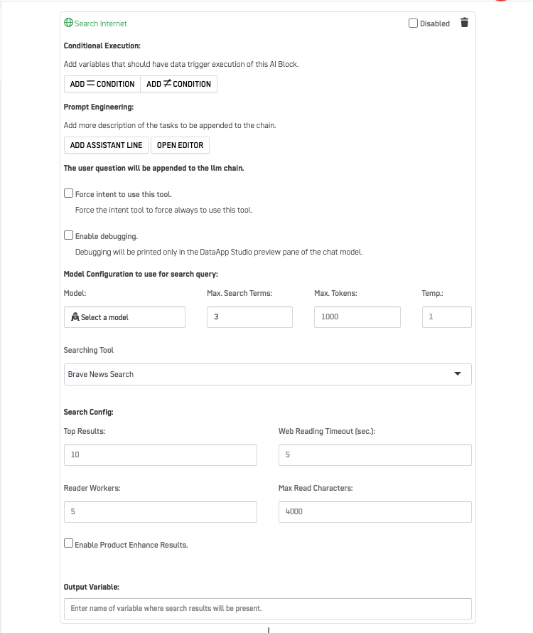 Internet Search Engine – additional configuration options