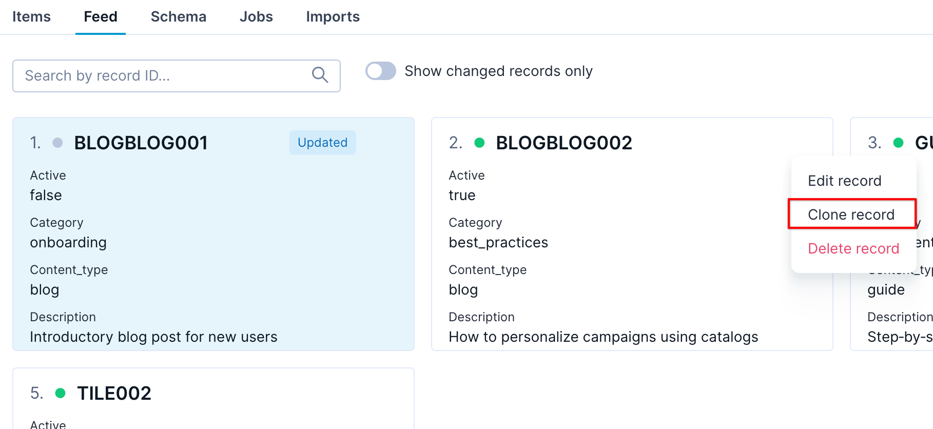 Duplicate a record with the **Clone record** option