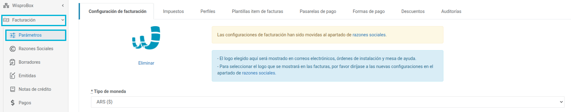 Configuración de facturación