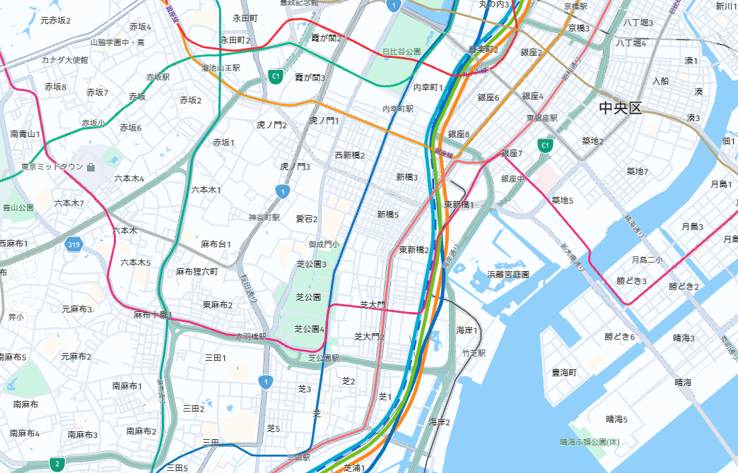 Sample transit layer features in Tokyo