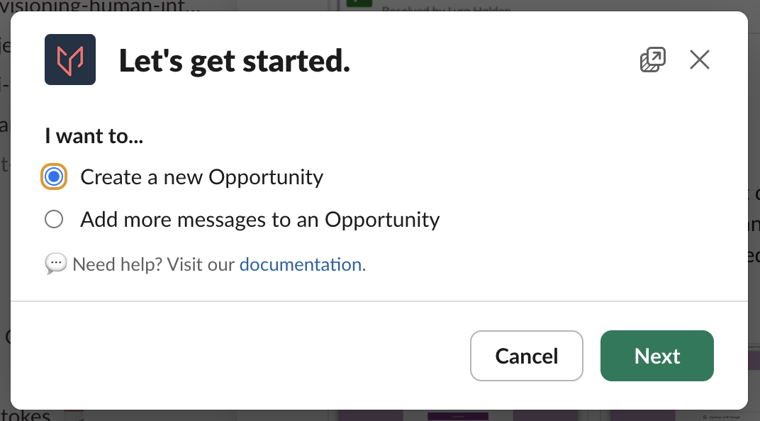 A screenshot of Slack showing two Jeli options: "update an existing investigation" or "create a new investigation"