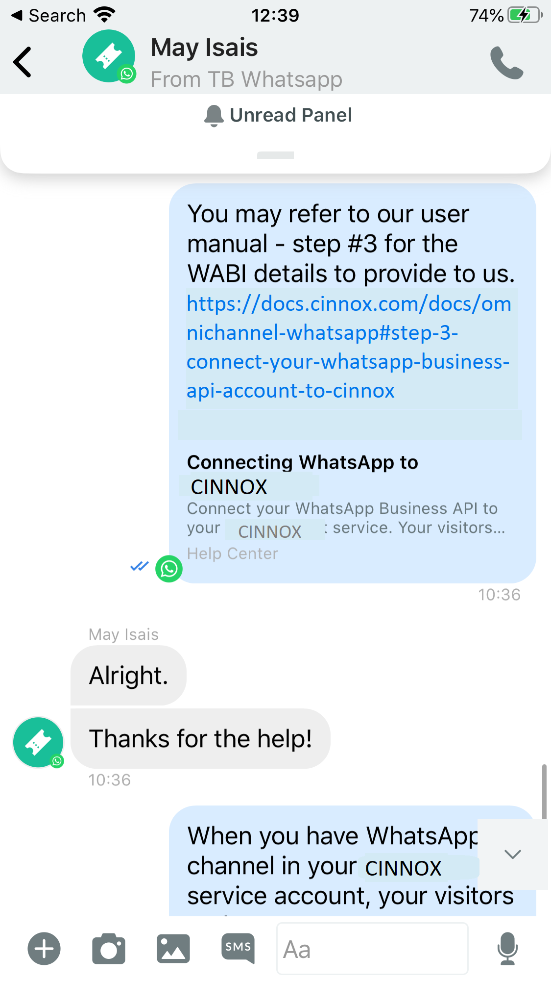 WhatsApp Visitor and Agent Chat Conversation