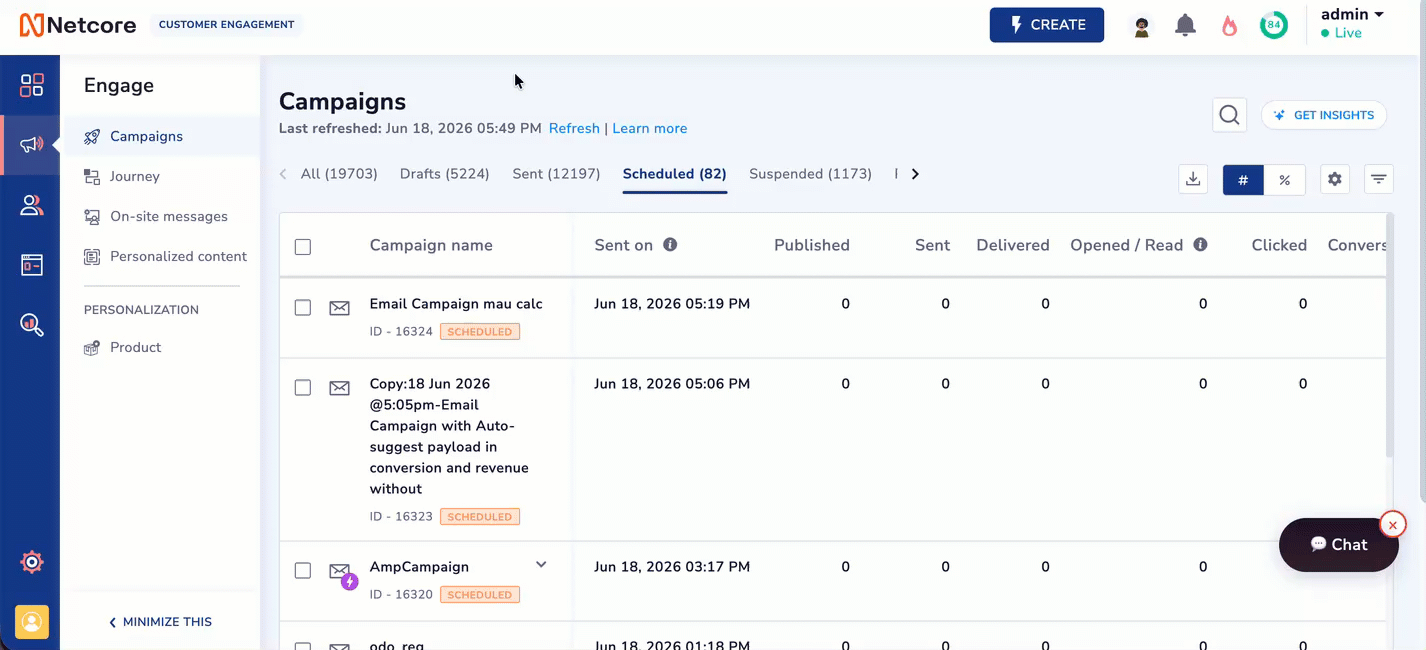 Navigating to Scheduled or Suspended Campaigns