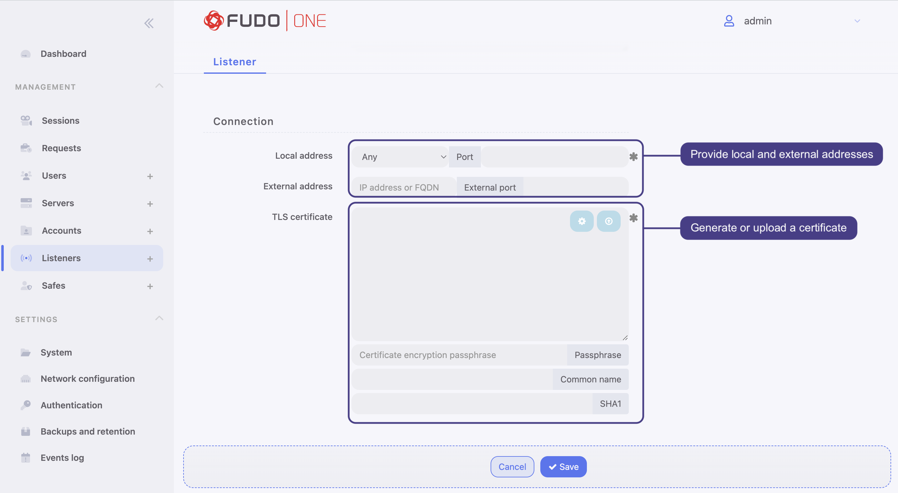 Connection settings of RDP listener