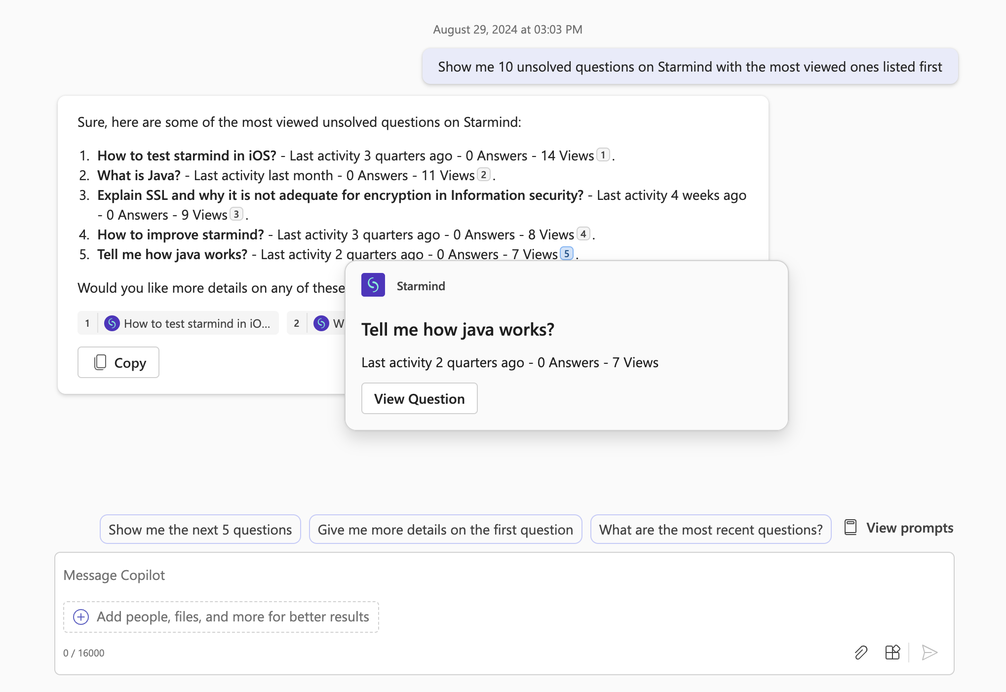 Testing Copilot Starmind integration