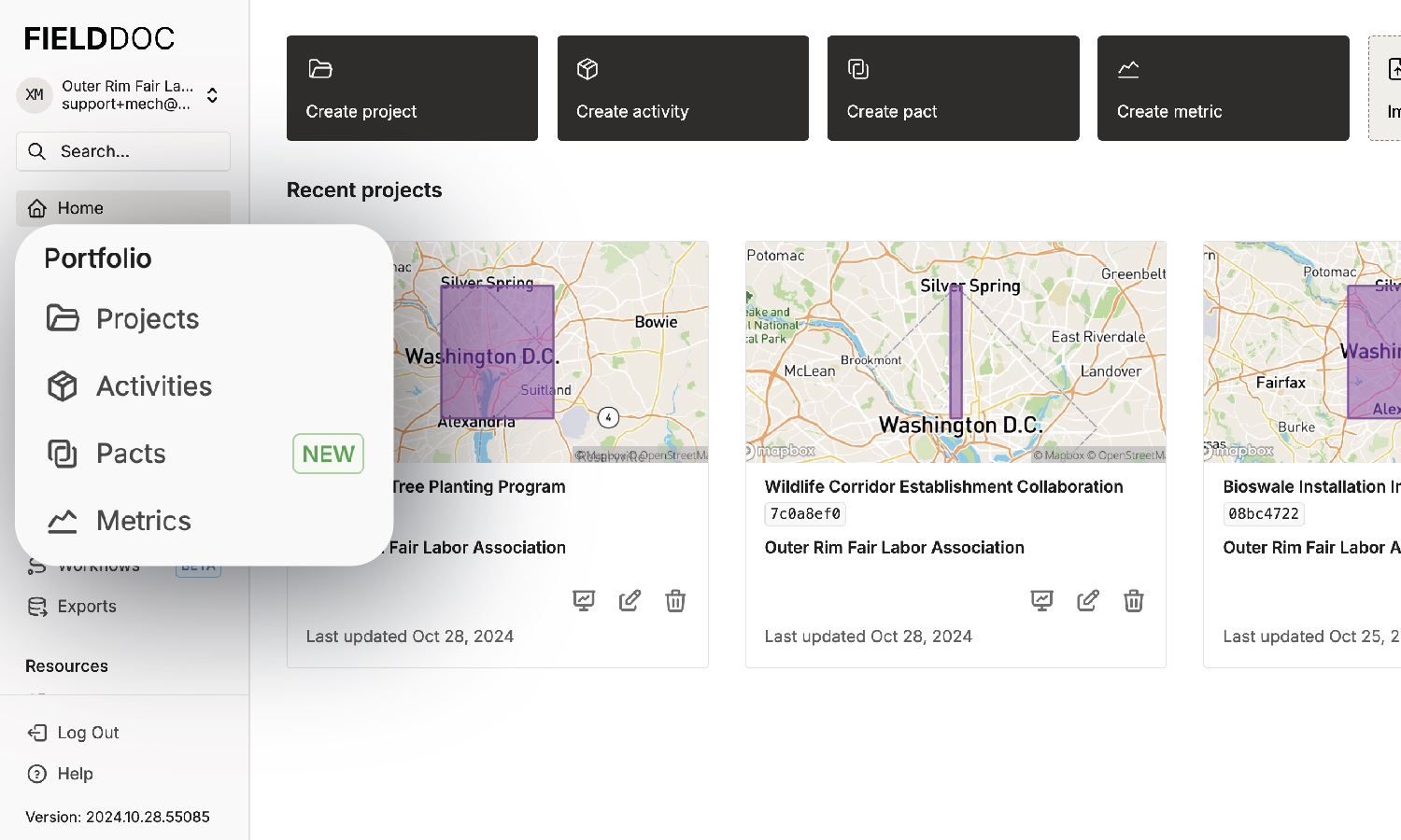 View of a FieldDoc Standard User Portfolio's Home Page