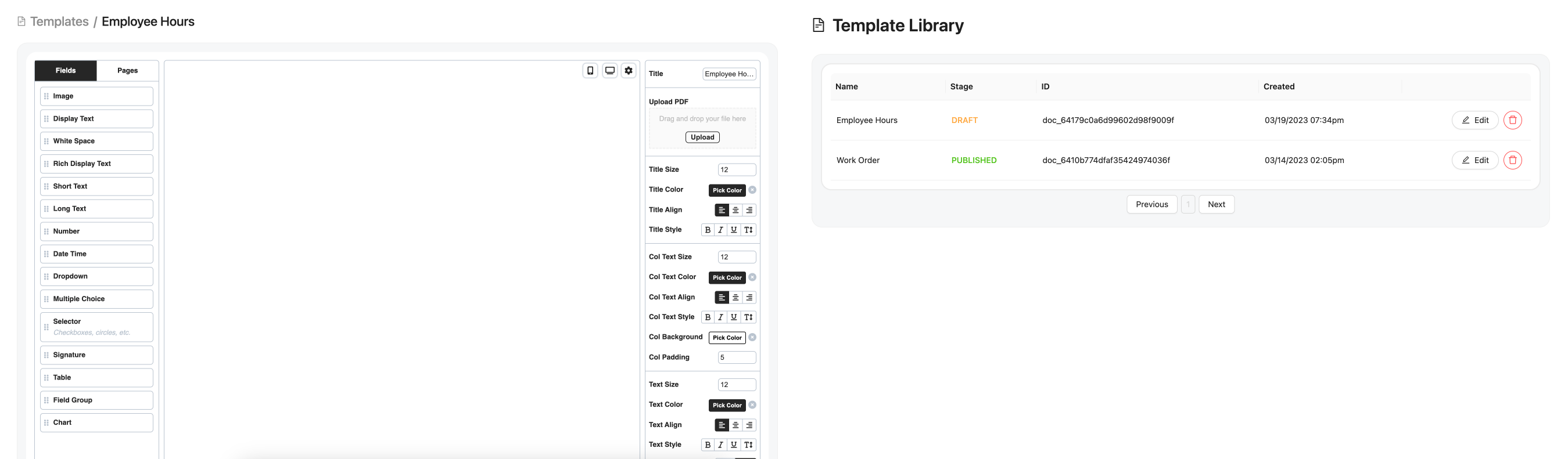 Form Builder & Template List