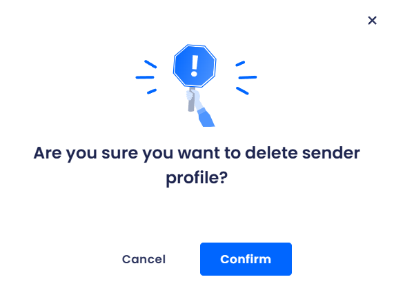 Screenshot of the removing sender profile confirmation dialog