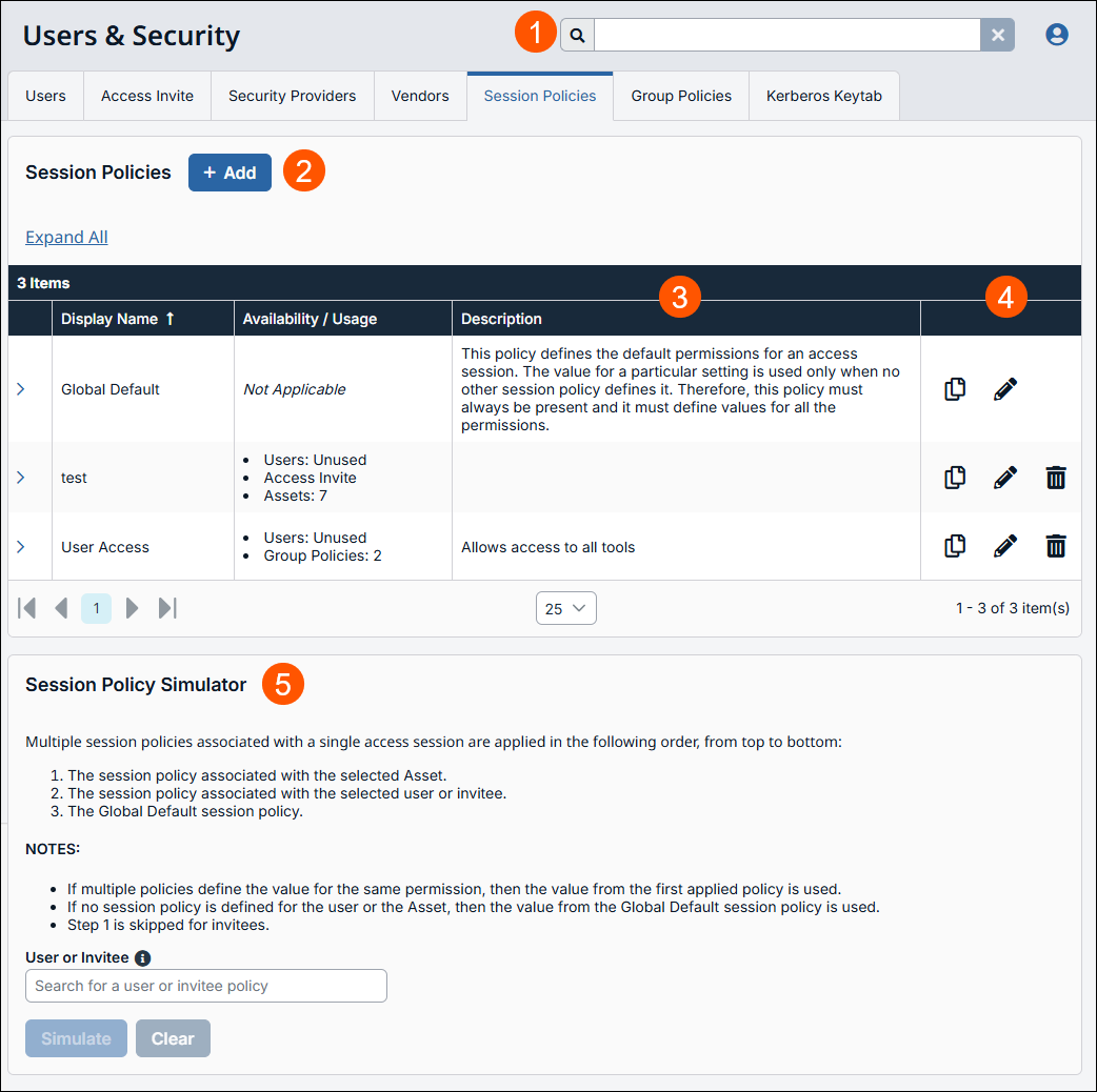 Image of the Session Policies page.