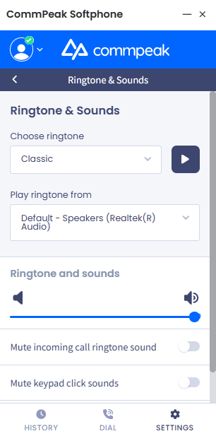 Screenshot of the Ringtone & Sounds options