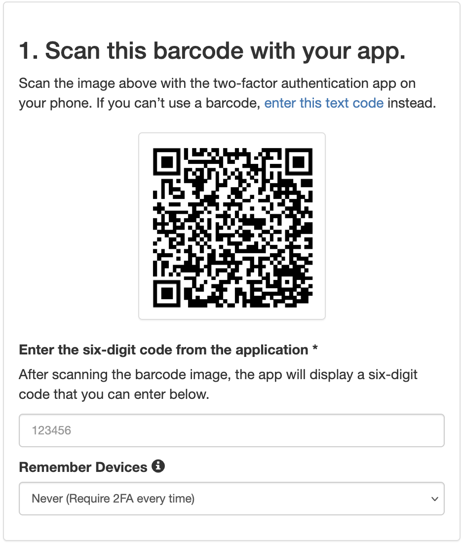 Two-factor authentication setup confirmation