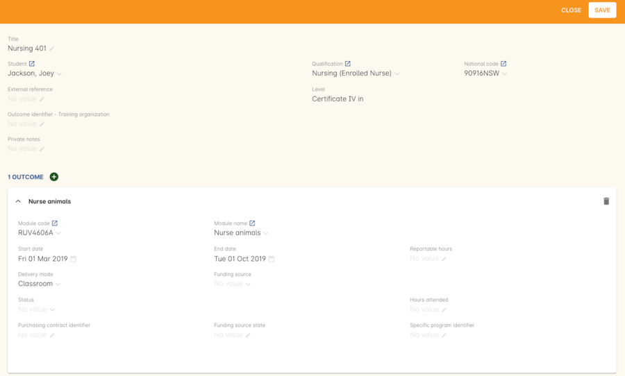  Figure 405. The general tab of the prior learning sheet in the Education tab of a contact