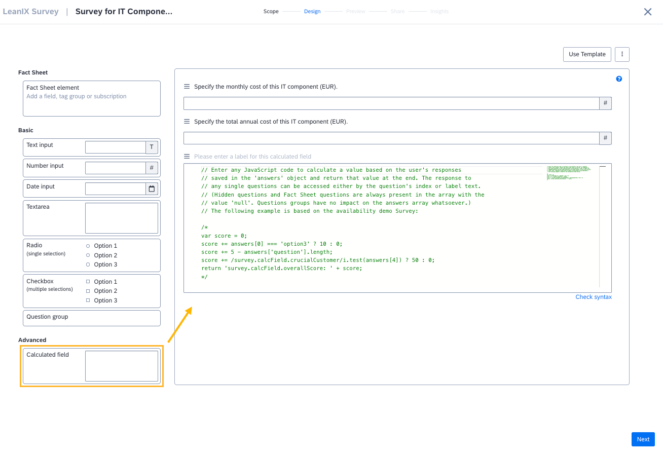 Adding a Calculated Field to a Survey