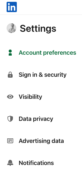 LinkedIn Settings menu