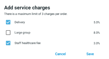 Select service charge to add