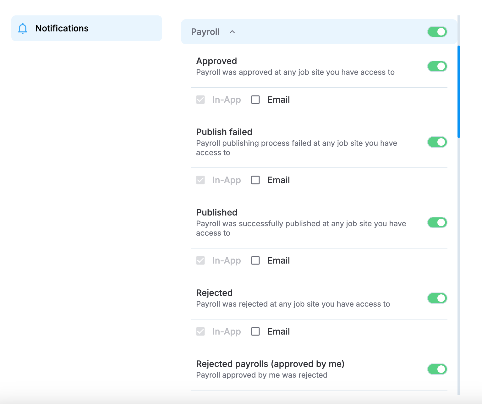 Payroll notification settings