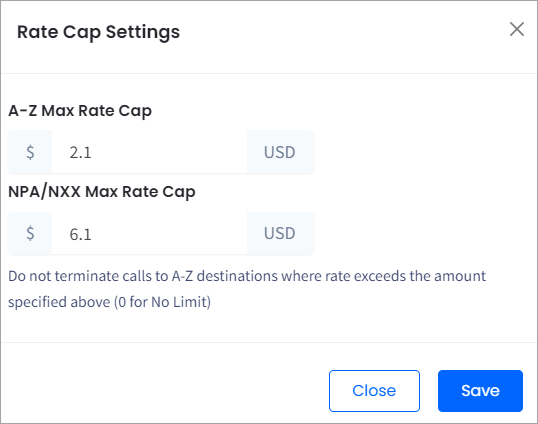 Screenshot of modifying the rate cap settings