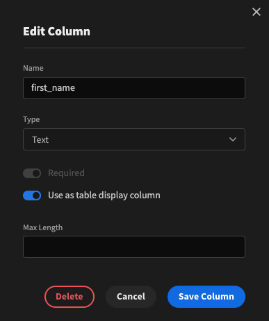 Setting the first_name to be the display column