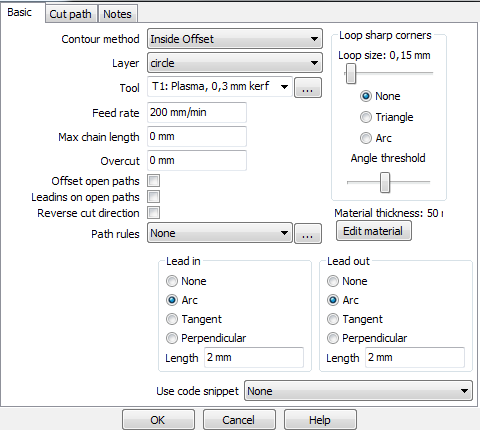 sheetcam loop sharp corners