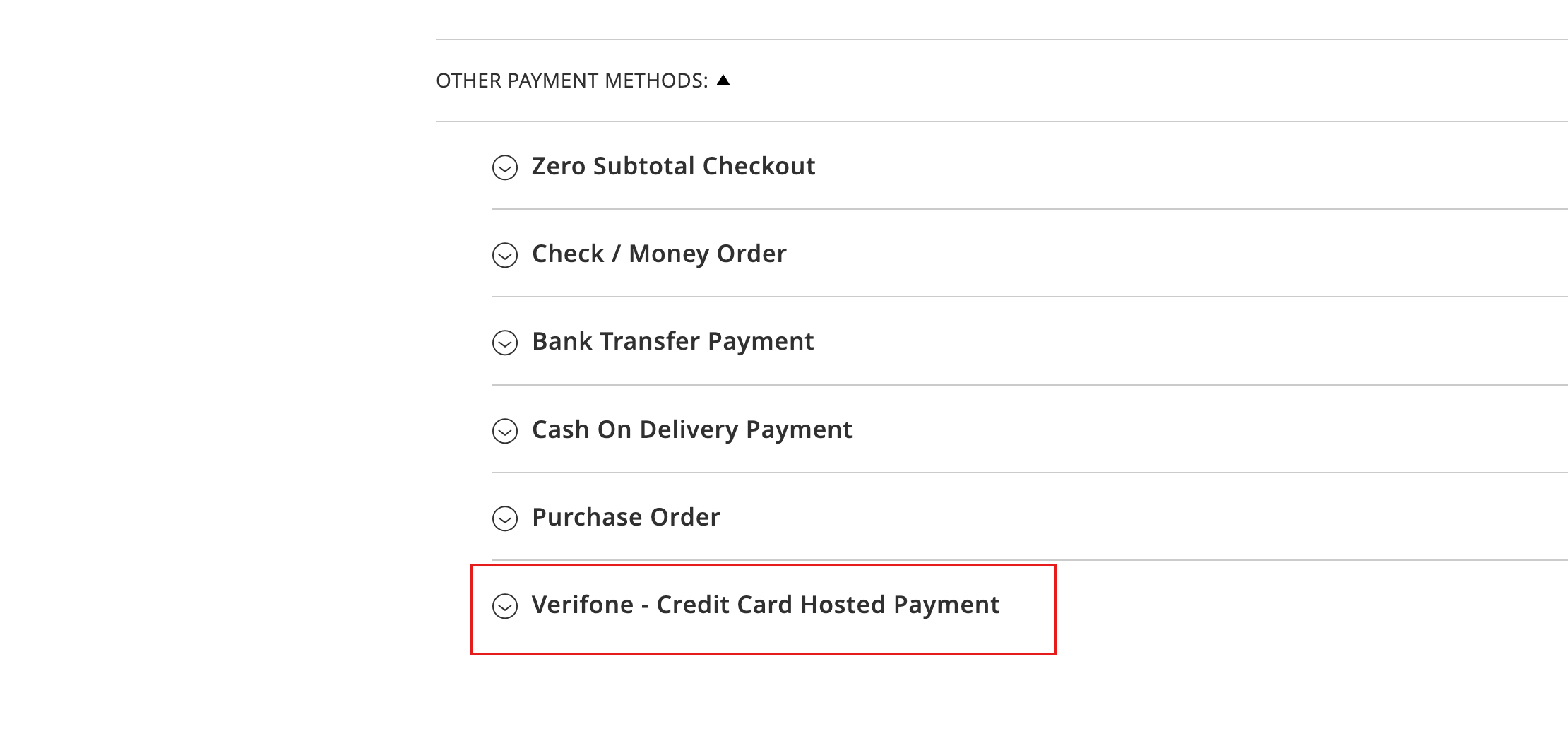 The Verifone Hosted Payment plugin listed under Other payment methods 