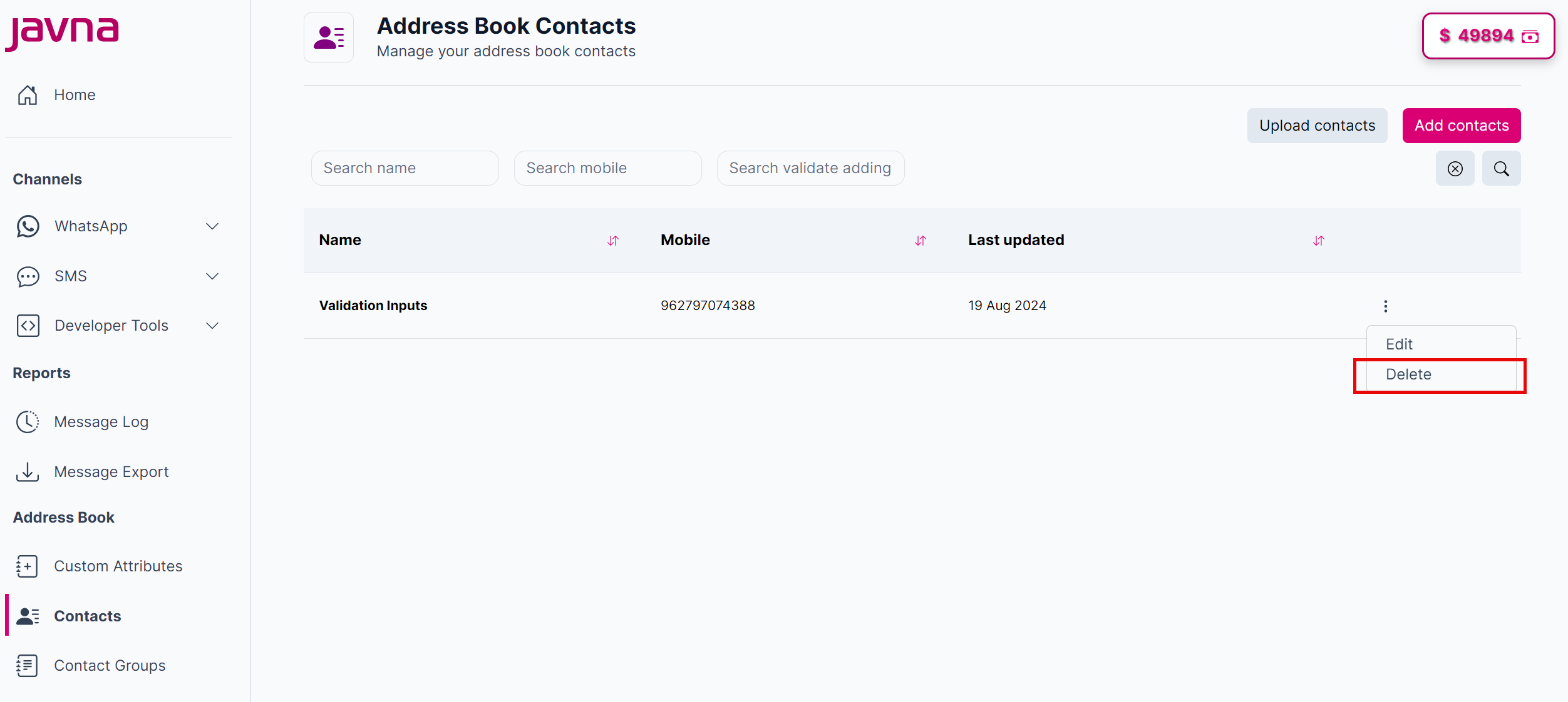 Fig 168: The "Delete" option.