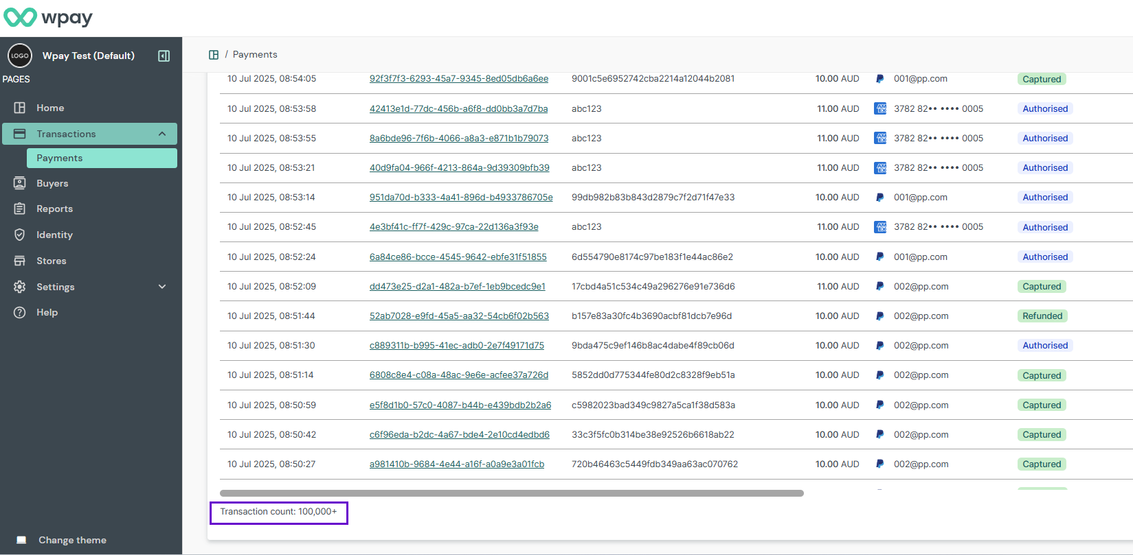 Listing table transaction count > Export max limit