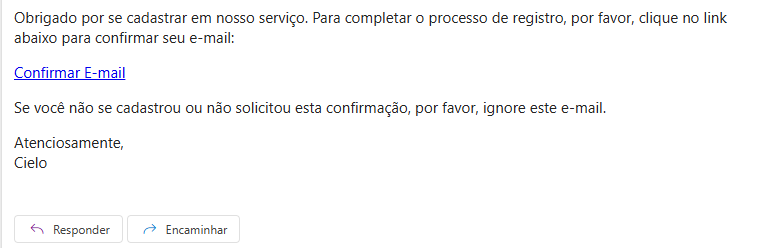 E-mail de confirmação do cadastro