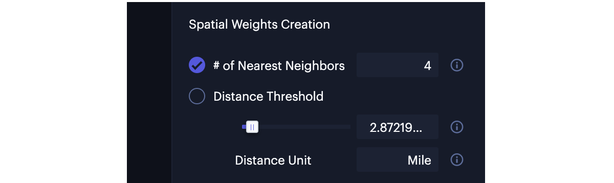 The options of spatial weights creation.
