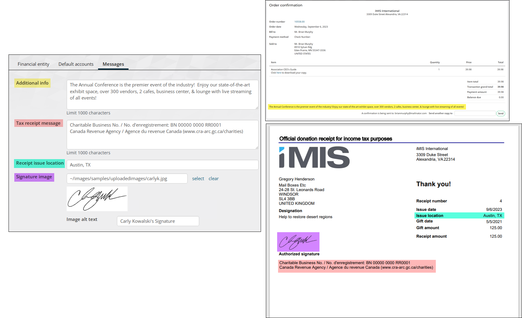 Viewing messages including receipts and signatures