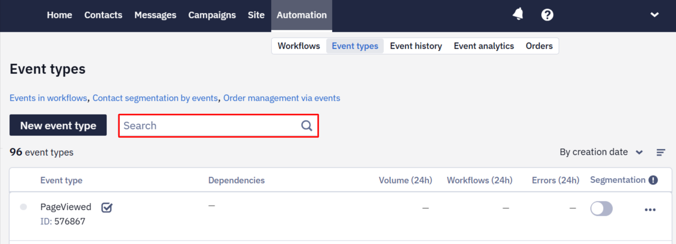 Search for event types by ID