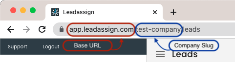 The Base URL will be before the '/'. The Company Slug will be immediately after and go until the next '/'