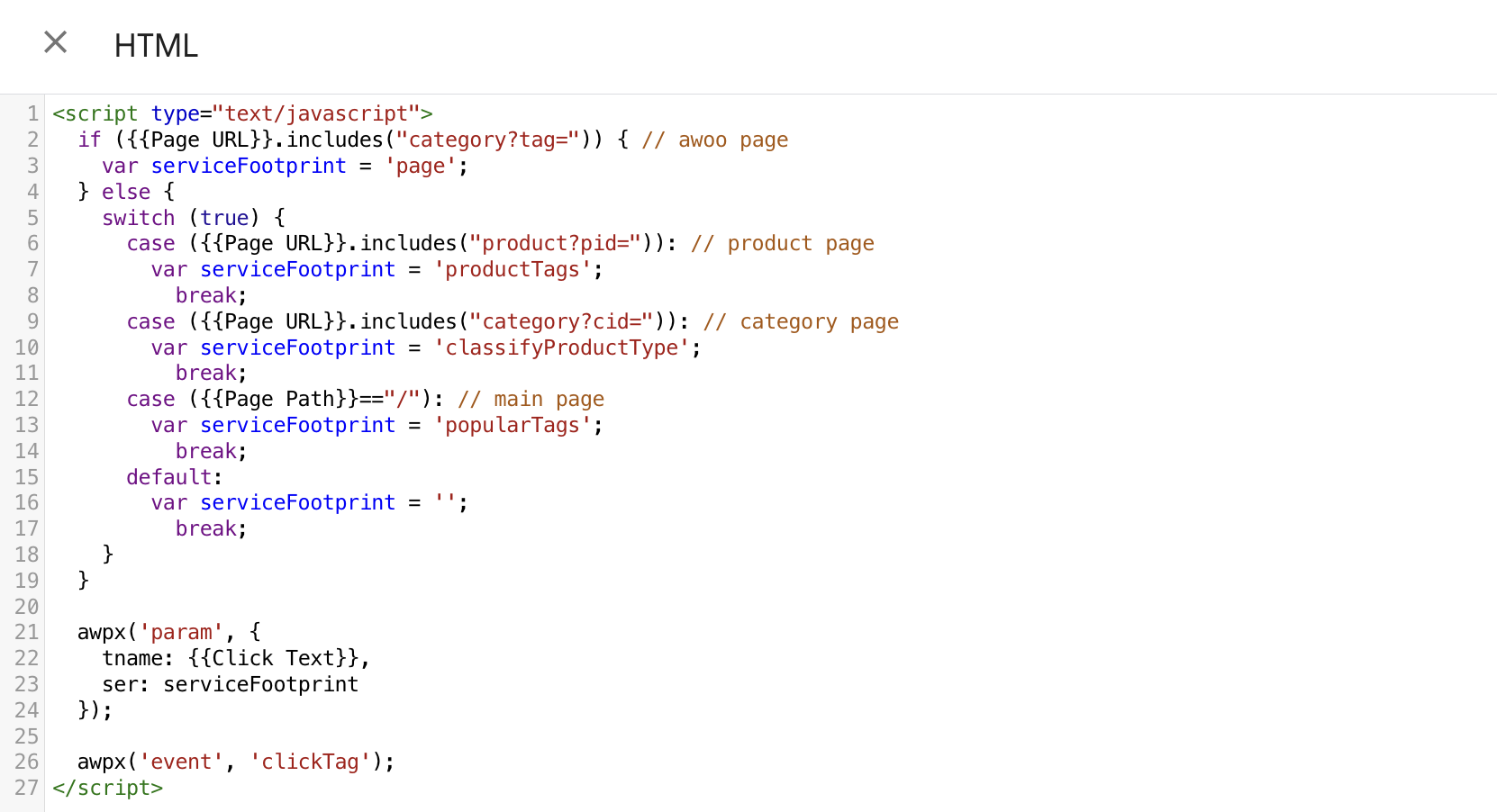 a sample implementation of clickTag as a custom HTML on GTM