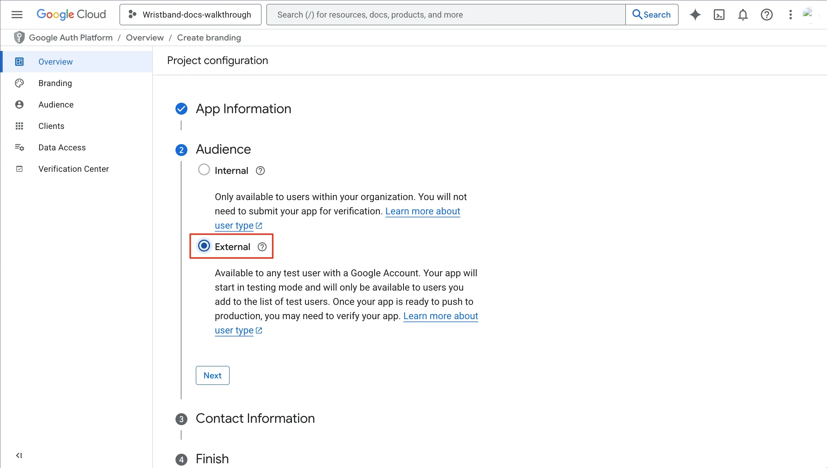 OAuth consent form continued in Google Cloud Developer Console