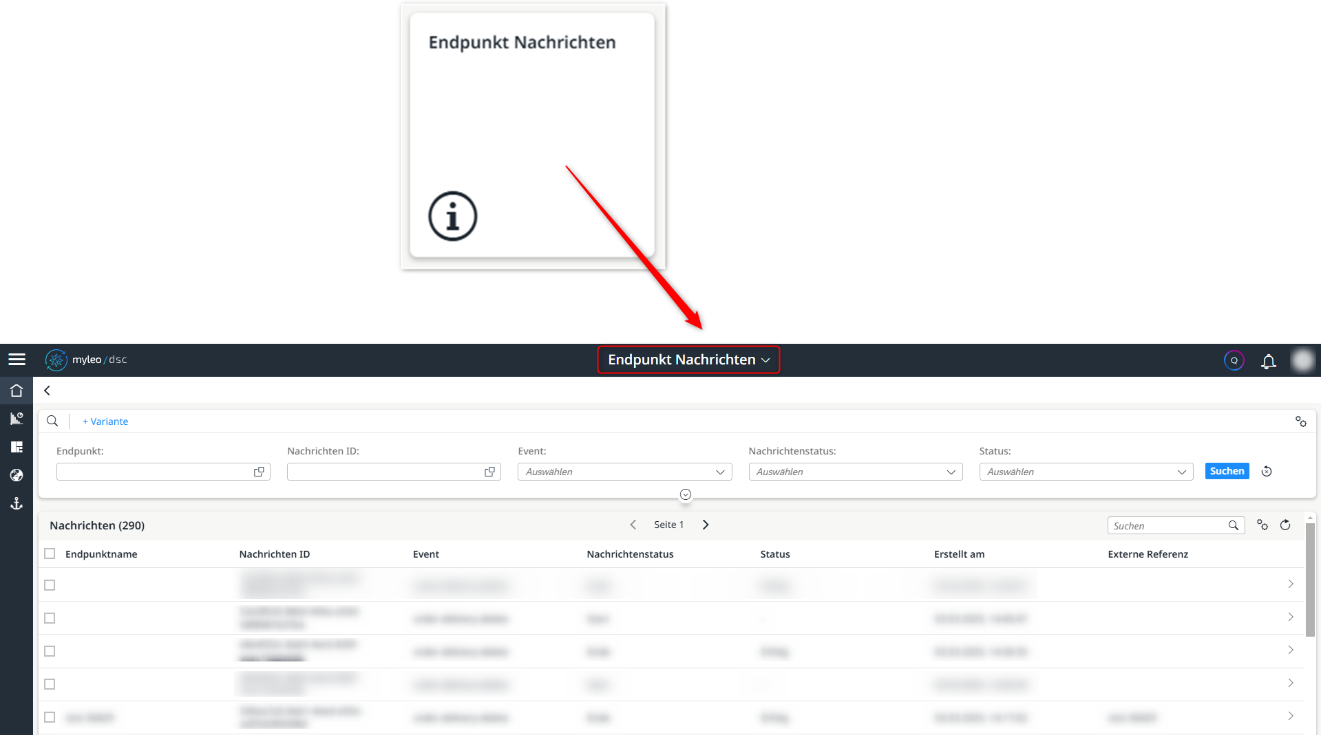 Öffnen der neuen App \*Endpunkt Nachrichten"