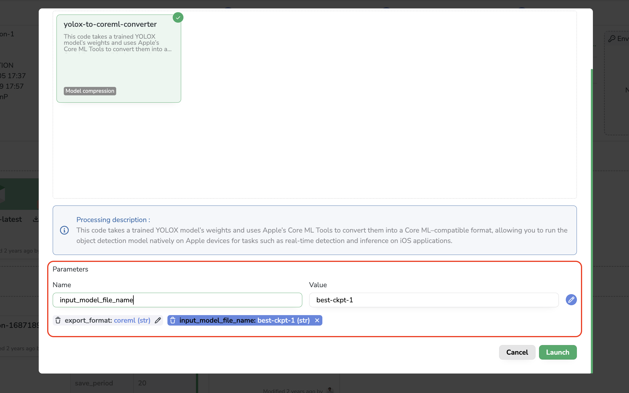 Parameters definition