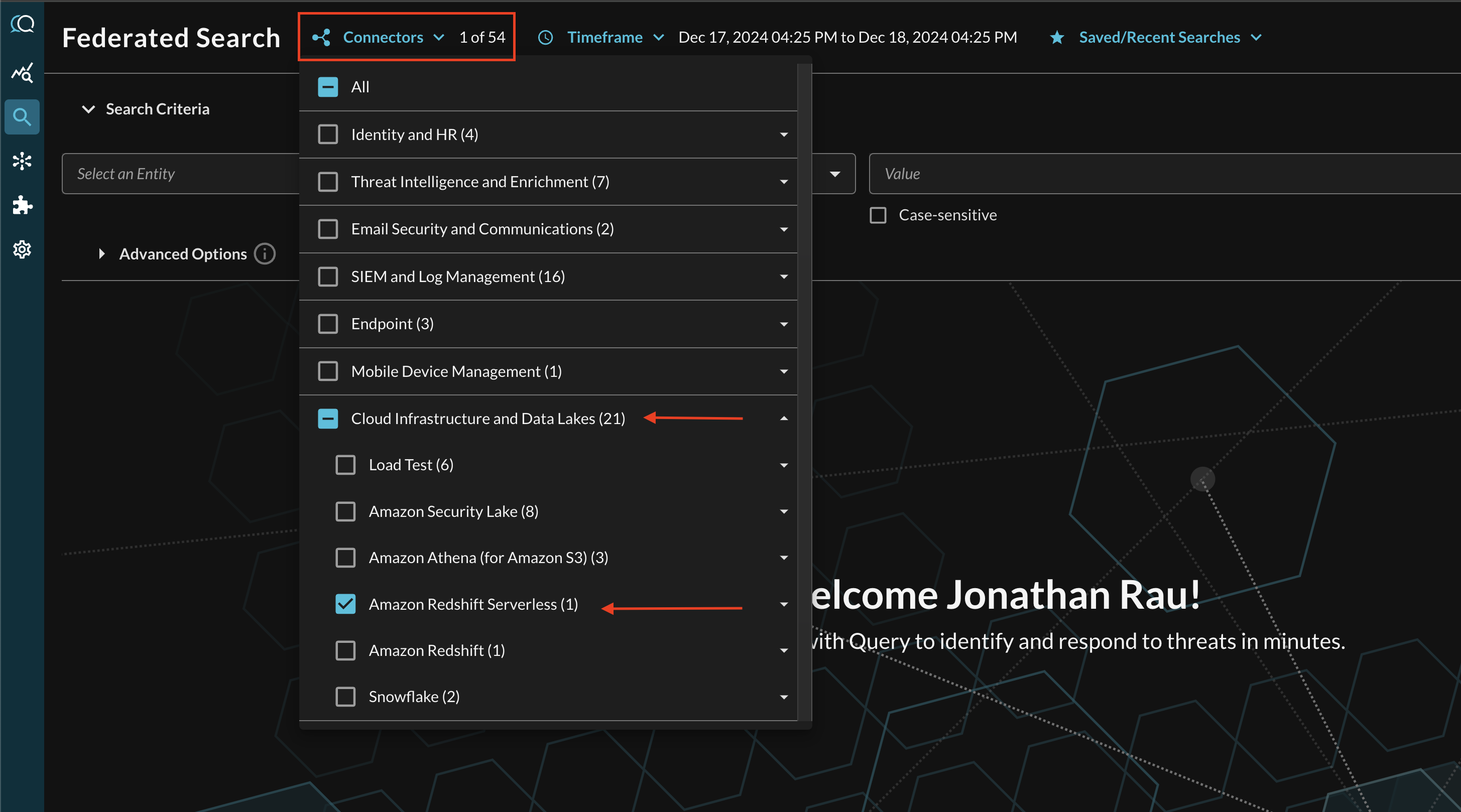 FIG. 5 - Selecting the Amazon Redshift Serverless Connector in the Connector picker