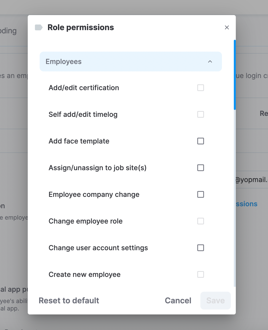 List of employee permissions