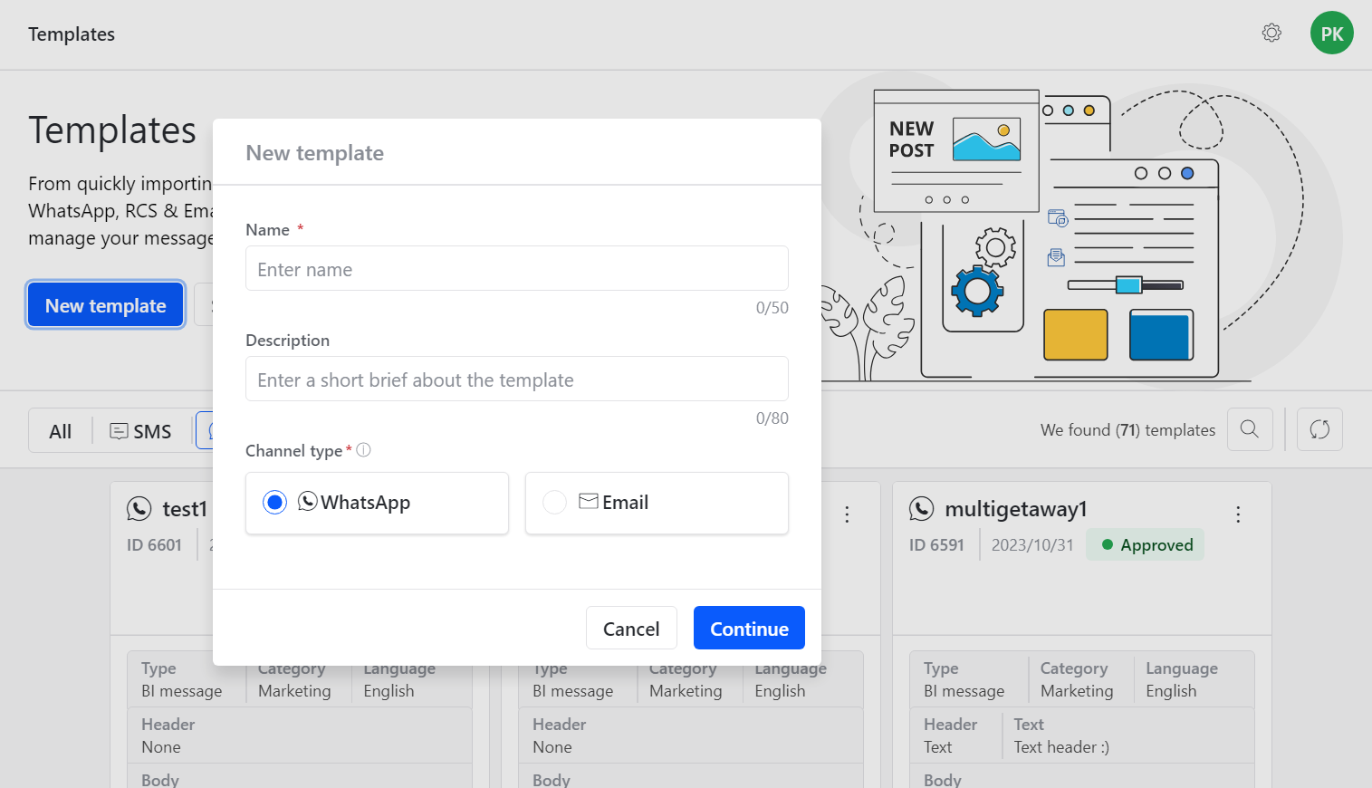WhatsApp template properties section