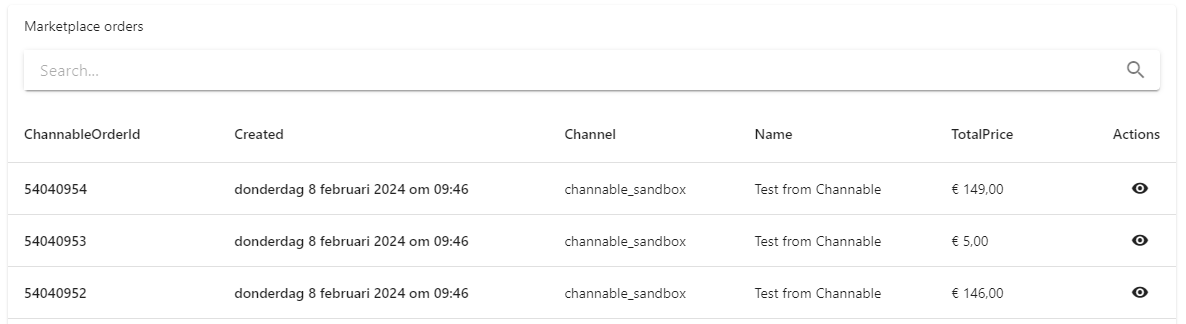 Marketplaces orders list view