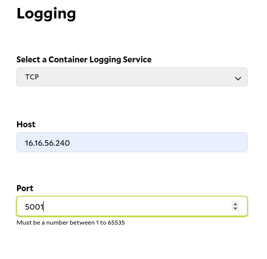 Configuring Container Group Deployment to stream logs via TCP to your endpoint