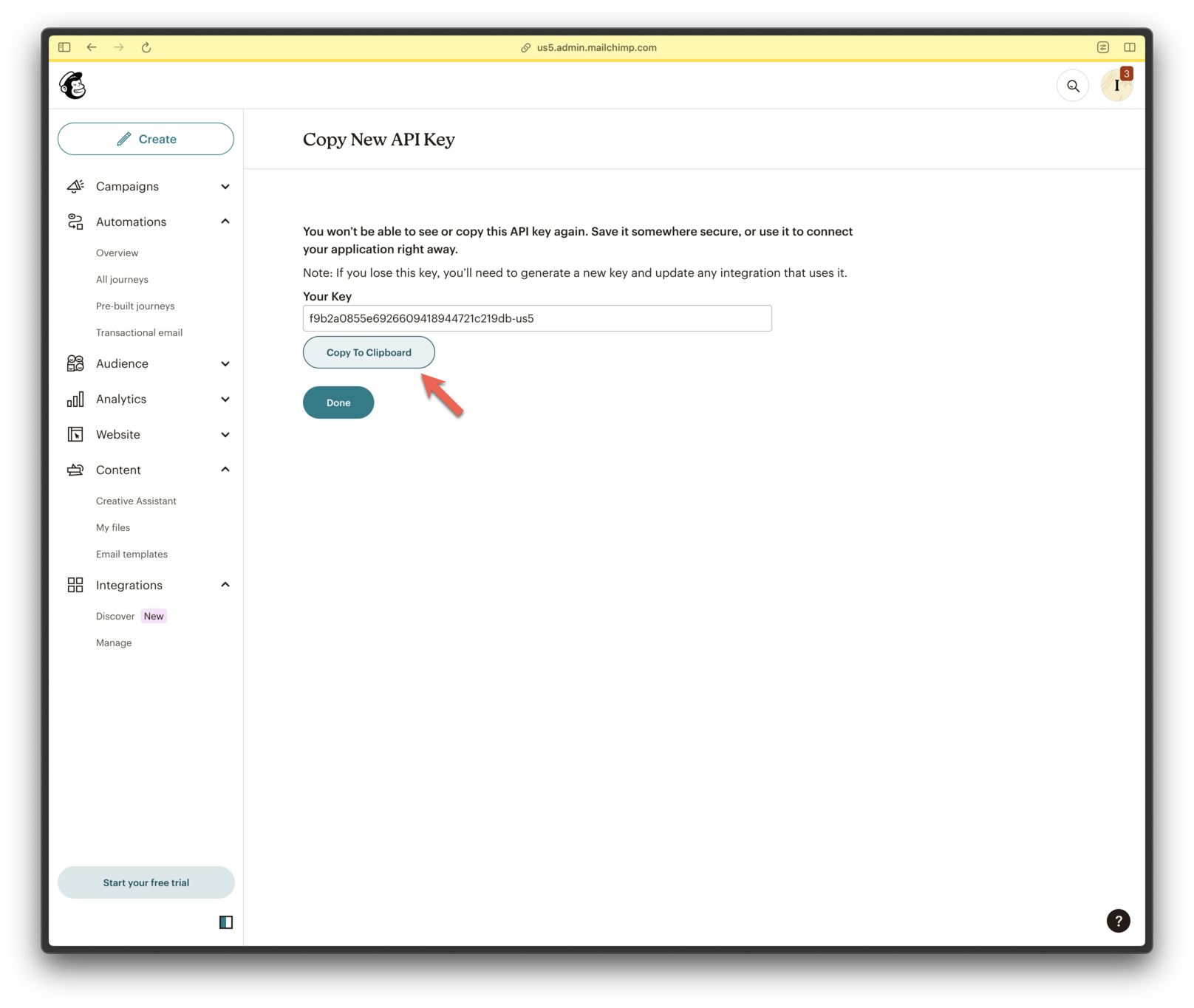 Copying key to clipboard