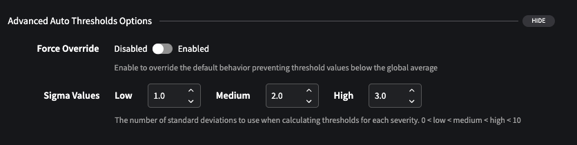 Advanced Auto Thresholds Options Configuration