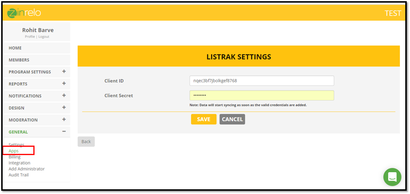 Listrak settings