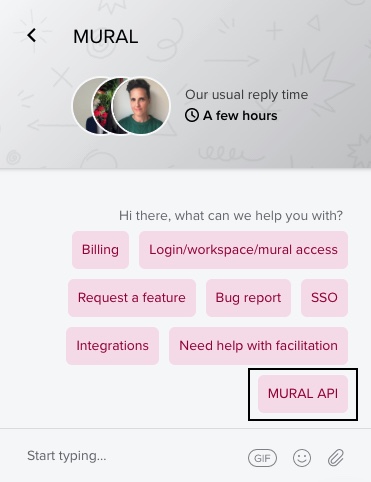 Select the chat option for MURAL API.