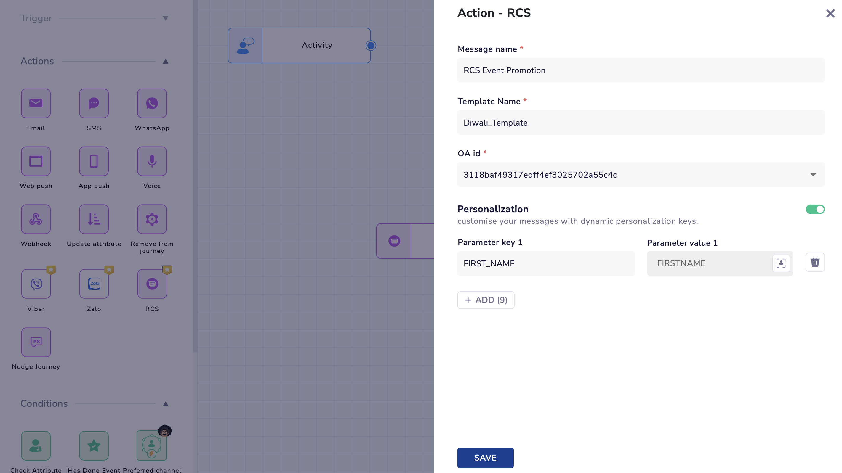 Create RCS Action Nodes in Journey